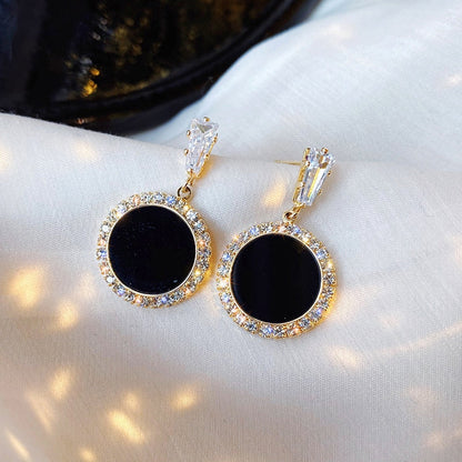 sengpan Christmas gifts ideas Silver Needle Korean Black Round Rhinestone Earrings New Personality Temperament Wild Simple Earrings Jewelry Brinco