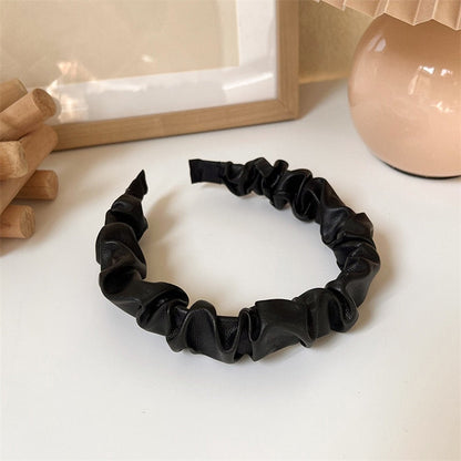 sengpan New Trendy Vintage Brown Leather Pleated Headband Smooth Irregular Geometric Folds Hairpin for Women Party Accessories