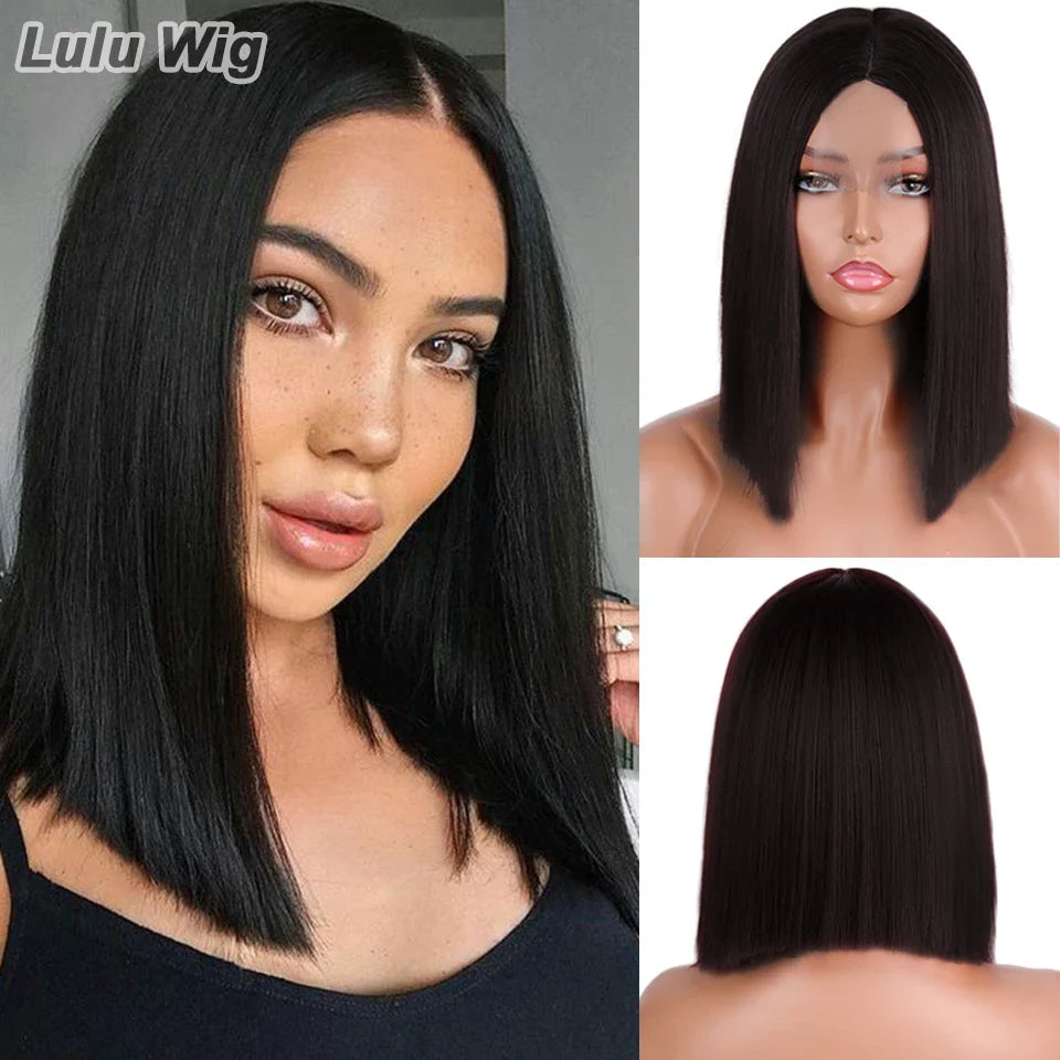 sengpan Wig Long Straight Hair Wig Wine Red Ladies Natural Hand Middle Heat-resistant Fiber Daily Wig