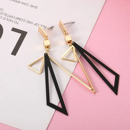 Lianfudai 2024 Korean Long Statement Geometric Triangle Tassel Dangle Drop Earrings For Women Earrings Fashion Jewelry Oorbellen Brincos