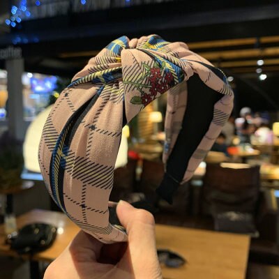 sengpan Women Girl Headbands Wide Plaid Knot Fabric Korean Vintage Hairband Sweet Hair Accessories Head wear Wholesale Fashion New