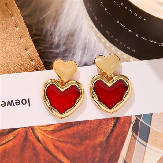 sengpan Vintage Earrings Lovely Small Cute Painting Heart Shape Earrings for Women Fashion Enamel Drop Earrings Brincos