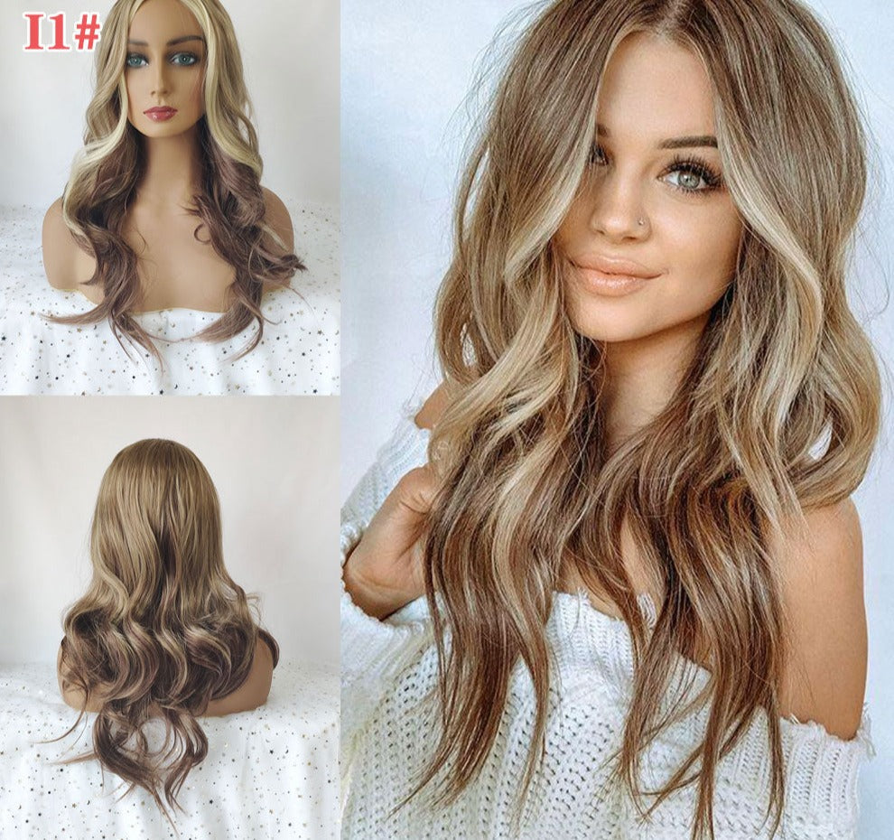 sengpan New Fashion Women Wavy Wigs Ladies Natural Daily Curls High Temperature Heat Resistant Synthetic Solid Gradient Color Hairpiece