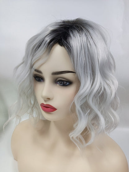 sengpan Mother's Wig Gray Color Curly Bob Wigs Women's Fashion Heat Resistant Short Synthetic Natural  Wavy Hair Wigs for Mommy Peluca