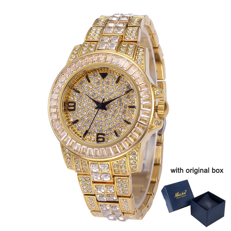 sengpan easter gifts for women  CZ Bling Diamond Men's Watch Role 18k Gold Plated Ice out Quartz Iced Wrist Watches for Men Male Waterproof Wristwatch Hours