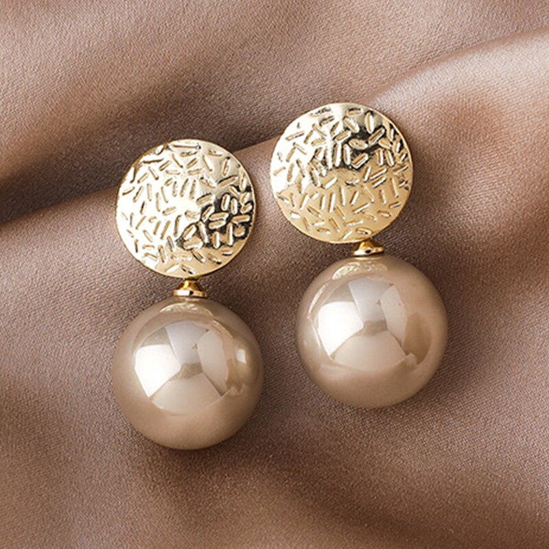 sengpan Korean Fashion Round Pearls Earrings for Women Luxury Zircon Wedding Party Engagement Drop Earring Girl Temperament Jewelry