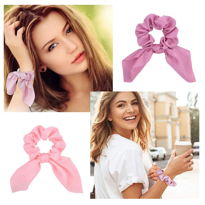 sengpan fall hair ideas hoco hair ideas updo hairstyle New Chiffon Bowknot Elastic Hair Bands For Women Girls Solid Color Scrunchies Headband Hair Ties Ponytail Holder Hair Accessorie