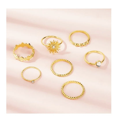 sengpan easter gifts for women 7Pcs/ Set Boho Women Rings Set Rhinestone sun shape  Vintage gold Midi Ring set Charm Lady Lover Gift  J010