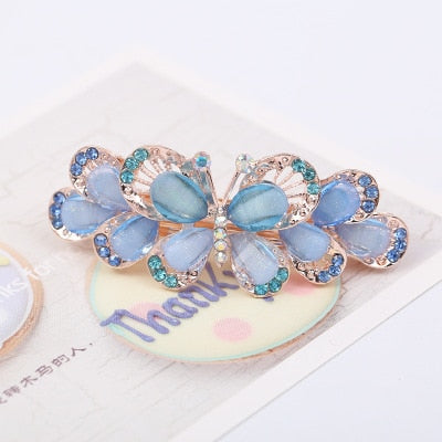 sengpan Barrette For Women Girl Rhinestone Crystal Big Hair Clip Hairpin Rose Peacock Flower Floral Head Accessories Wholesale