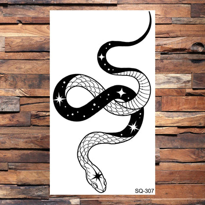 sengpan Black Star Snake Temporary Tattoos For Women Men Realistic Moon Serpent Waterproof Fake Tattoo Sticker Hand Neck Tatoos Small