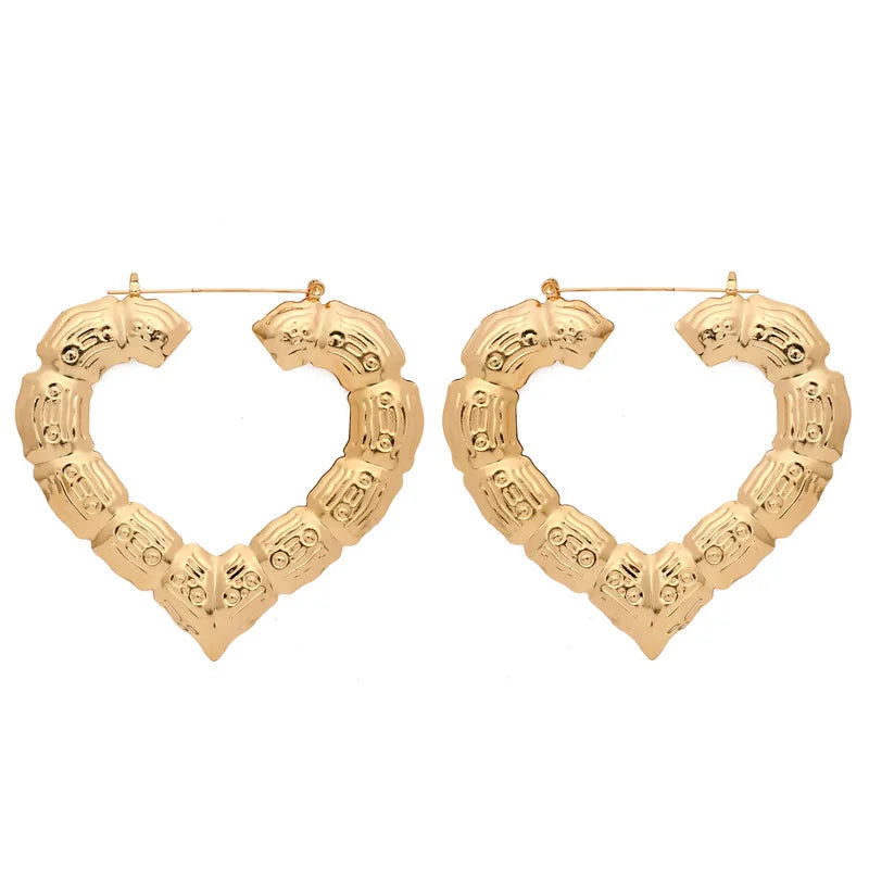 sengpan Y2K Jewelry Golden Color Big Bamboo Circle Geometric Earrings For Women Egirl Style Fashion Earrings 2000s Aesthetic Friends