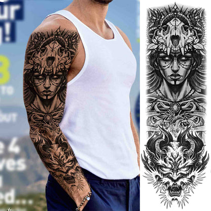 sengpan western jewelry for women Sexy Wolf Full Flower Arm Temporary Tattoo Stickers For Men Body Art Sleeve Tattoo Decals Girl Women Waterproof Tatoo Fox Legs