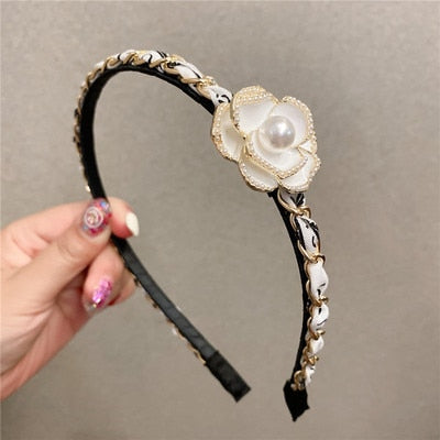 sengpan Slim Narrow Headband For Women Girl PU Leather Chains 5 Simple Camellia Hair Band Accessories Korean New Wholesale Office Gift