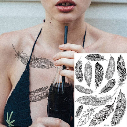 sengpan western jewelry for women Black Henna Lace Temporary Tattoos Sticker For WOmen Butterfly Moth Mehndi Flower Fake Tatoo Sticker Feather Flora Tatoo