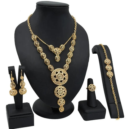 sengpan - Gold Plated Earring Necklace Set Wedding Nigeria Jewelry Sets For Women Bride Ethiopian Gold Color Luxury Dubai African