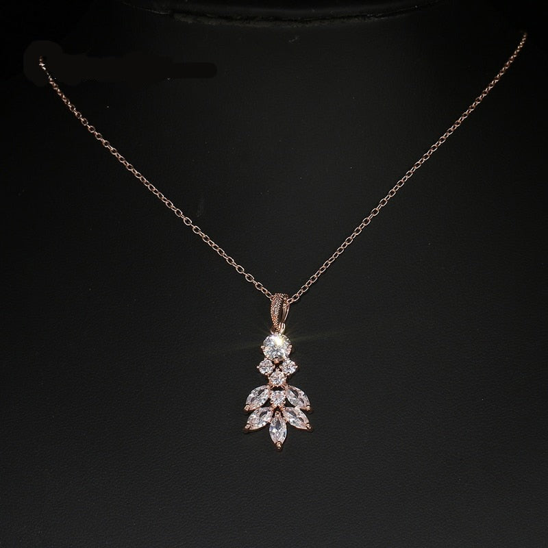 sengpan New Fashion Fascinating Flower Design Necklace Three Colors Choice Zirconia Jewelry For Female Elegant Dress-Up