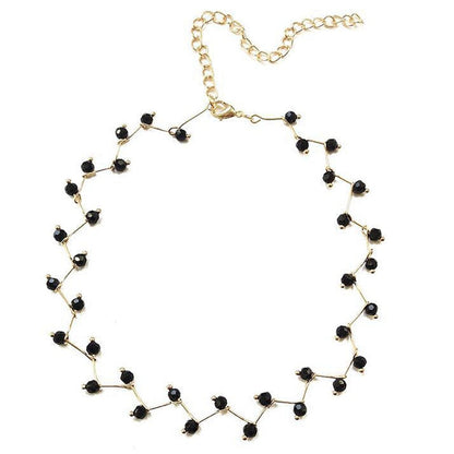 sengpan  New Arrivals Hot Fashion Black Crystal Necklace Kolye Collier Simple Cross Strand Beaded Chokers Necklaces Women Jewelry