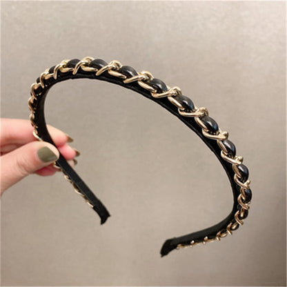 sengpan Slim Narrow Headband For Women Girl PU Leather Chains 5 Simple Camellia Hair Band Accessories Korean New Wholesale Office Gift