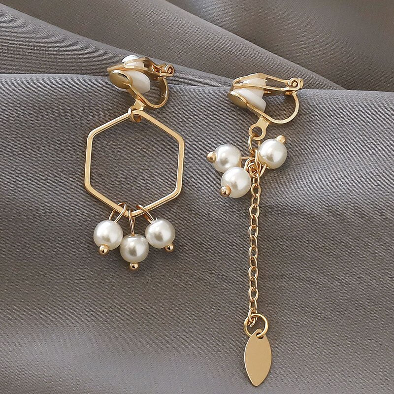 sengpan Fashion charm Creative pearl clip on Earrings Cute Handmade Earrings Womens ear clips Jewelry