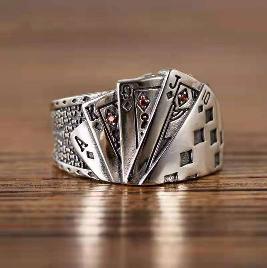 sengpan Retro Zircon Magician Playing Card Men's Ring Fashion Punk Hip Hop Square Poker Zircon Finger Jewelry