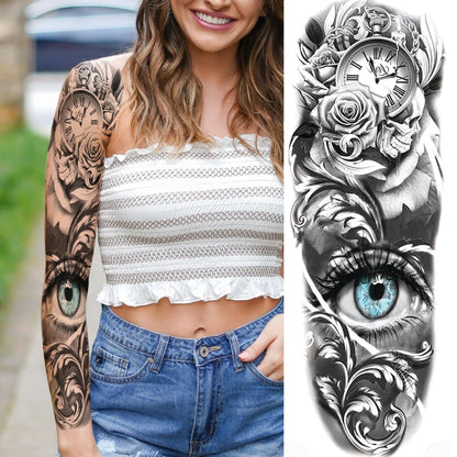 sengpan Sexy Full Arm Temporary Tattoos Sticker For Women Men Adult Gun Nun Vines Realistic Fake Tattoo Sleeves Large Tatoos Paste