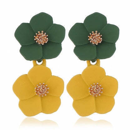 sengpan Double layer Flower Earrings for Women Wedding Party Boho Jewelry Statement Dangle Drop Big Earrings Boucle D'oreille Femme