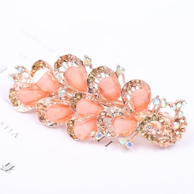 sengpan Barrette For Women Girl Rhinestone Crystal Big Hair Clip Hairpin Rose Peacock Flower Floral Head Accessories Wholesale