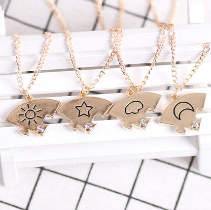 sengpan New Four-piece Star Moon Necklace Best Friend Cloud Pendant Sisters Friendship Necklace Fashion Men And Women Jewelry Gifts