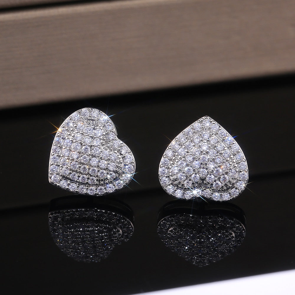 sengpan Classic Design Dazzling Heart Stud Earrings for Women High Quality Romantic Female Accessories Timeless Styling Jewelry