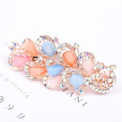 sengpan Barrette For Women Girl Rhinestone Crystal Big Hair Clip Hairpin Rose Peacock Flower Floral Head Accessories Wholesale