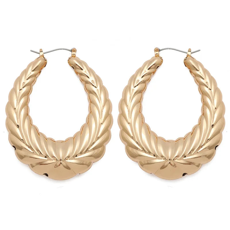 sengpan Y2K Jewelry Golden Color Big Bamboo Circle Geometric Earrings For Women Egirl Style Fashion Earrings 2000s Aesthetic Friends