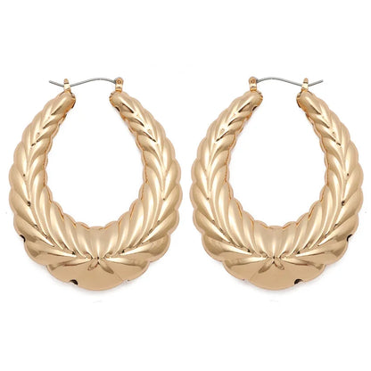 sengpan Y2K Jewelry Golden Color Big Bamboo Circle Geometric Earrings For Women Egirl Style Fashion Earrings 2000s Aesthetic Friends