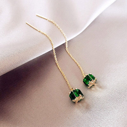 sengpan Christmas gifts ideas New Korean Style Green Crystal Drop Earrings for Women Geometric Rhinestone Tassel Dangle Earring Girl Party Temperament Jewelry