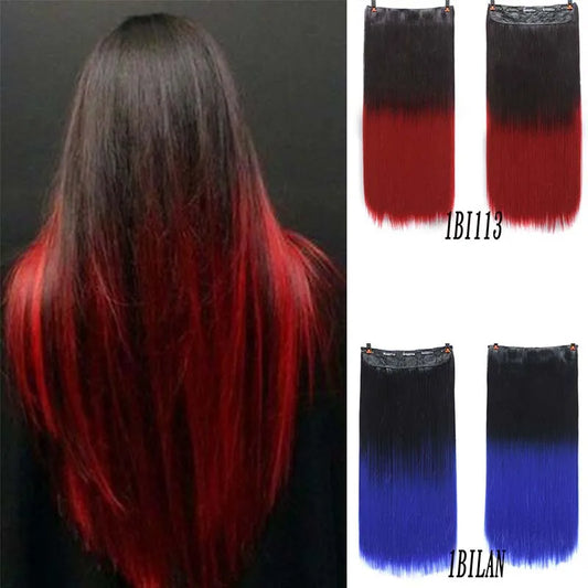 sengpan  24inche 5Clip Long Straight Hair Gradient Straight Hair Synthesis Hair Extension High Temperature Women Hair Extension