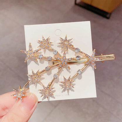 Lianfudai New Women Luxury Elegant Shining Full Stars Silver Gold Hair Clips Sweet Hair Ornament Headband Hairpin Fashion Hair Accessories