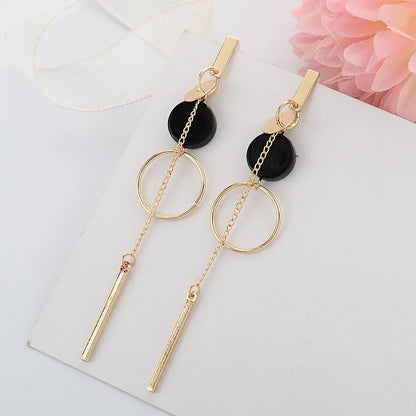 Lianfudai 2024 Korean Long Statement Geometric Triangle Tassel Dangle Drop Earrings For Women Earrings Fashion Jewelry Oorbellen Brincos