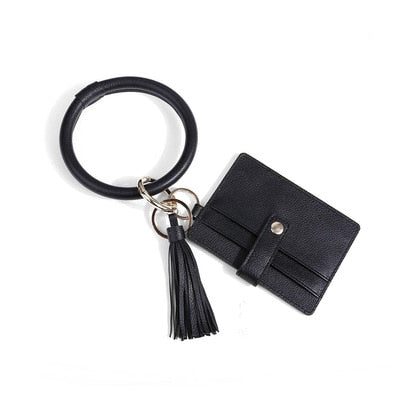 sengpan western jewelry for women Halloween gift Bohemia PU Leather Wristlet Keychain Bangle Fashion Bulb Pendant Large Circle Keyring Tassel Bracelet For Women Jewelry