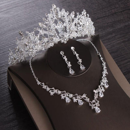 sengpan 3PCS Opval Crystal Bridal Wedding Costume Jewelry Sets Necklaces Earrings Tiaras Sets Wedding Engagement Jewelry New