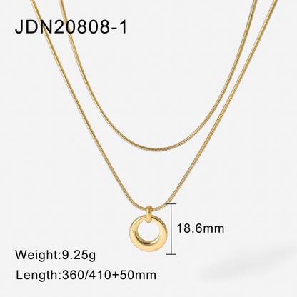 sengpan Fashion New Trendy 14K Plated Stainless Steel Jewelry Gift Double Layer Round Hollow Pendant Necklace for Women