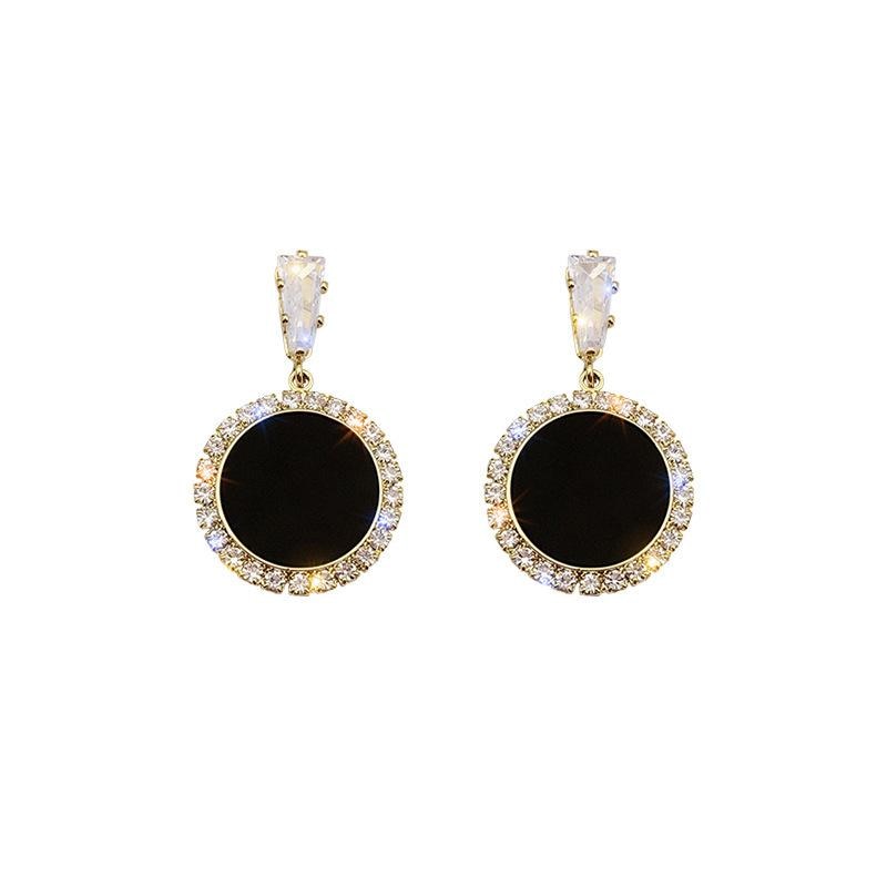 sengpan Christmas gifts ideas Silver Needle Korean Black Round Rhinestone Earrings New Personality Temperament Wild Simple Earrings Jewelry Brinco