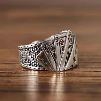 sengpan Retro Zircon Magician Playing Card Men's Ring Fashion Punk Hip Hop Square Poker Zircon Finger Jewelry