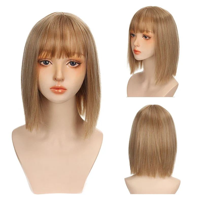 sengpan Women's Short wig Synthetic Short Straight BOb Wigs With Air Bangs Daily Wear Heat-Resistant Wig Cosplay Short Bob Wig