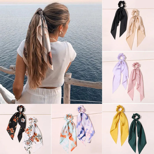 sengpan New Fashion Print Bow Scrunchies Hair Ribbon For Women Elastic Hair Band Girls Horsetail Hair Ties Hair Accessories