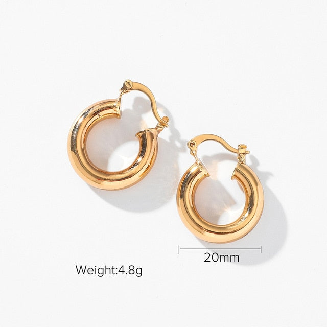 sengpan Golden Brass Hoop Earrings For Women Small Large Circle Hoops C Shape Statement Earrings Girls Unique Metal Jewelry