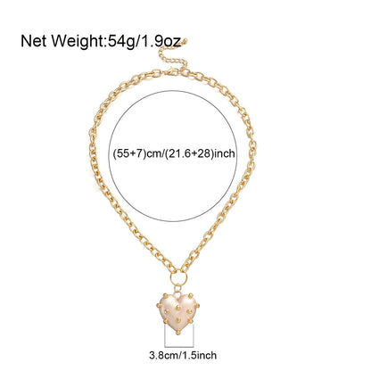 sengpan Vintage Wedding Pearl Heart Choker Necklace for Women Geometric Lock Pendant Link Chain Necklaces Hip Hop Jewelry