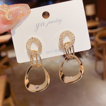 sengpan christmas gift ideas valentines day gifts for her  Korean Fashion Temperament Wild Geometric Round Copper Earrings Alloy Zircon  Earrings For Women  Jewelry New