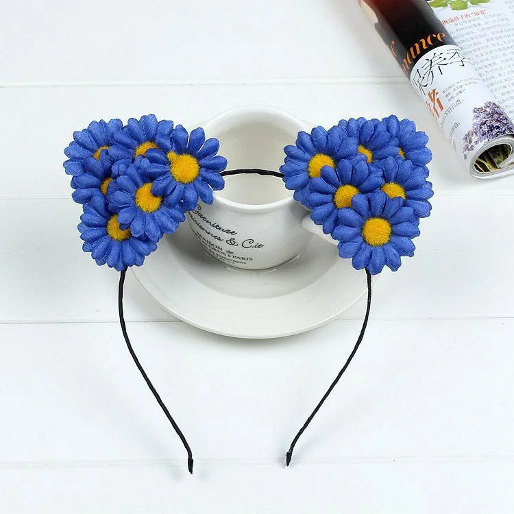 sengpan Boho Chic Daisy Girls Headbands Women Solid Embroidery Flower Hair Bands Kids Candy Chrysanthemum Headwear Hair Accessories