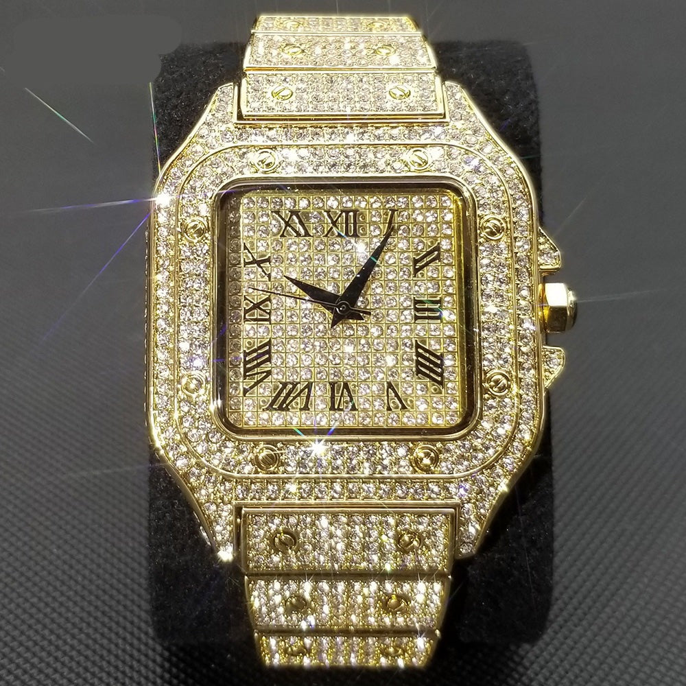 sengpan jewelry for men hot sale new Iced Out Square Men Watches Top Brand Luxury Full Diamond Hip Hop Watch Fashion Unltra Thin Wristwatch Male Jewelry