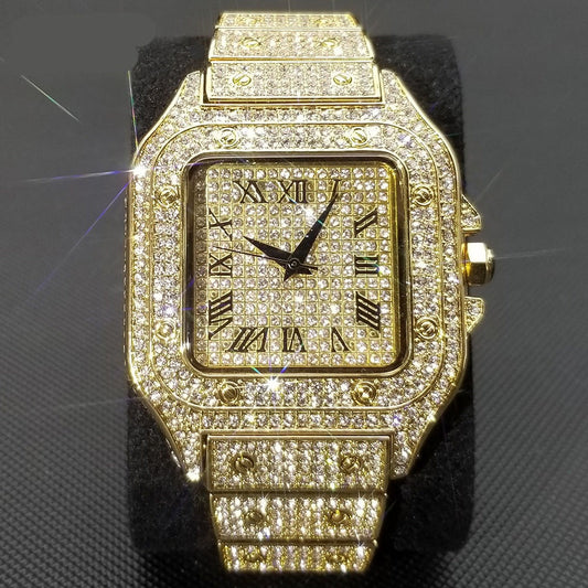 sengpan jewelry for men hot sale new Iced Out Square Men Watches Top Brand Luxury Full Diamond Hip Hop Watch Fashion Unltra Thin Wristwatch Male Jewelry