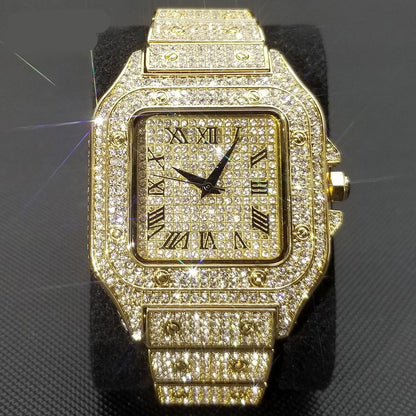 sengpan jewelry for men hot sale new Iced Out Square Men Watches Top Brand Luxury Full Diamond Hip Hop Watch Fashion Unltra Thin Wristwatch Male Jewelry